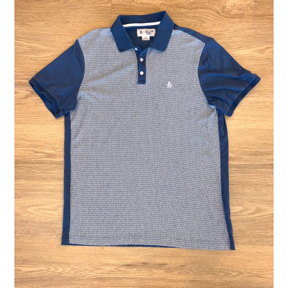 An original penguin by munsingwear blue & white geo jaquard polo size Large